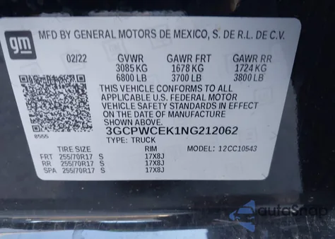 2022 Chevrolet Silverado 1500 Ltd 2Wd Short Bed Lt z USA, uszkodzony, nr VIN 3GCPWCEK1NG212062